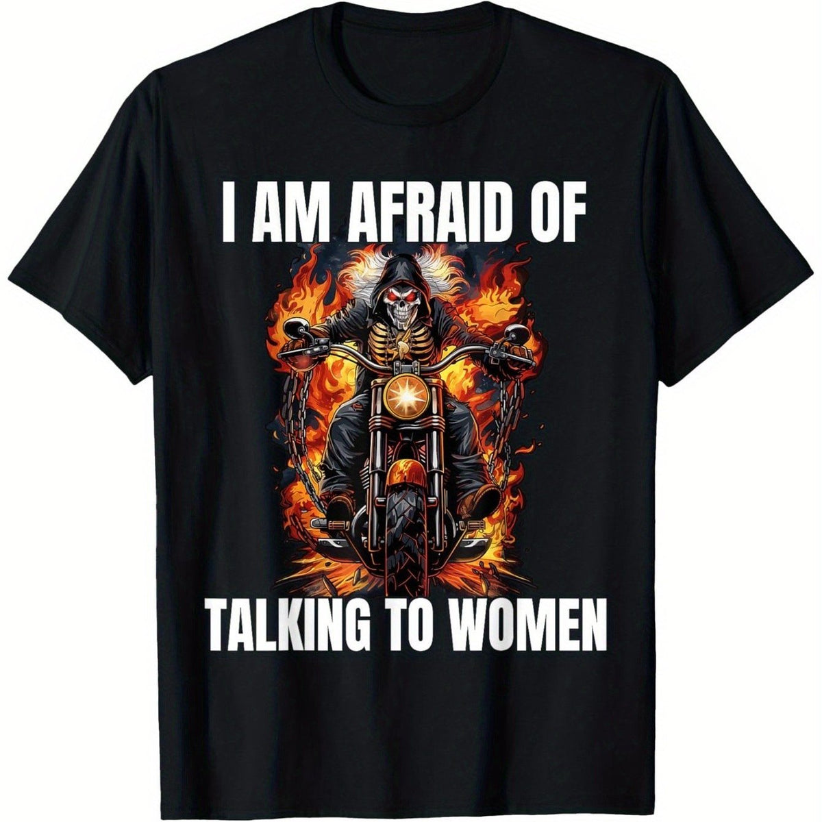 Men's Funny "I'm Afraid of Talking to Women" Print T-Shirt - Casual Crew Neck Short Sleeve Tee, Breathable & Machine Washable, Shy Social Humor Gift, Durable for Hiking, Running, Cycling (S-XXXL) - Black