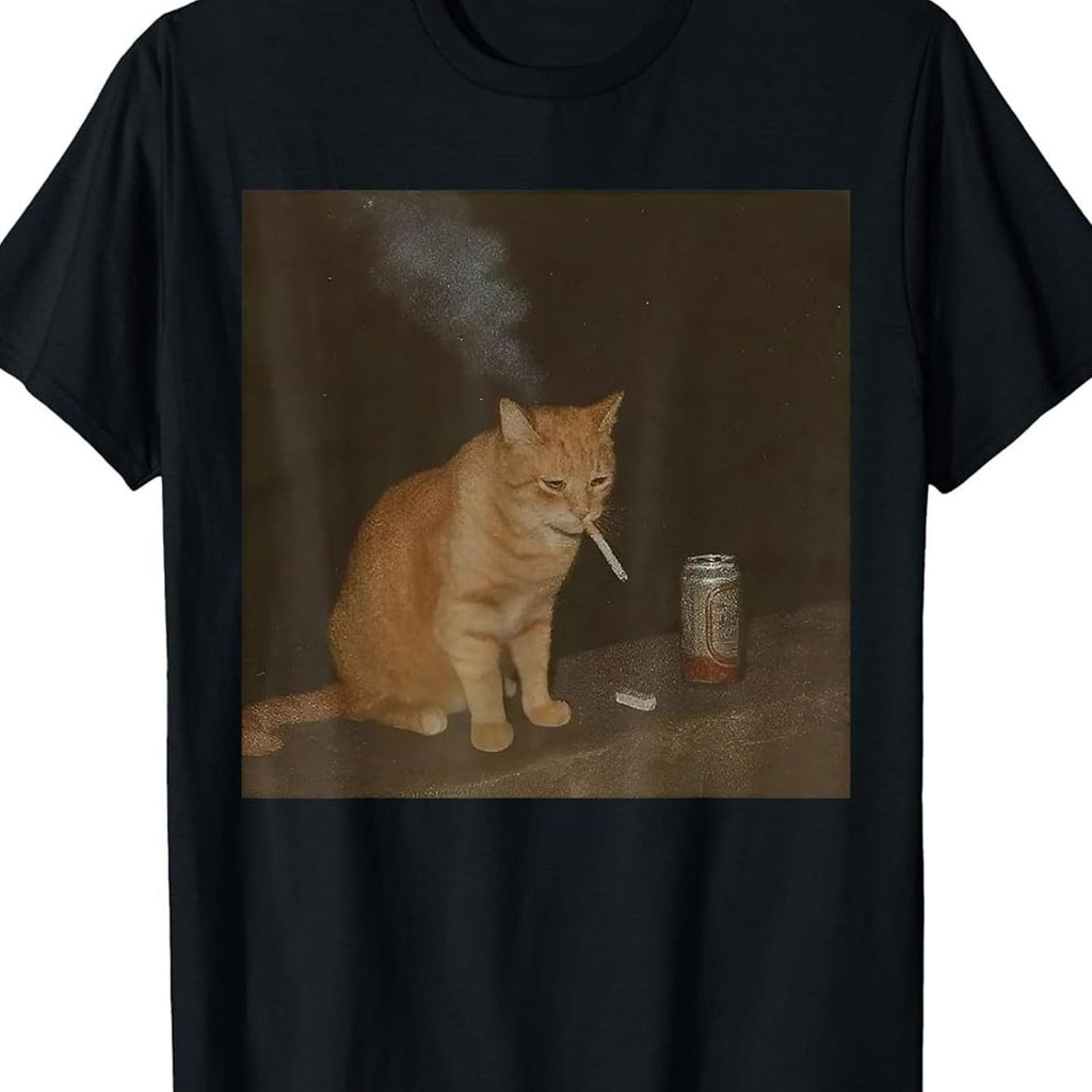 Cat Meme T-Shirt Badass Smoking & Beer Drinking Joke XXXL - 100% Cotton