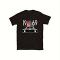 Men's 220g 100% Cotton T-Shirt Black Retro 1969 American Flag & Vintage Car Print