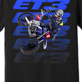 ET3 Eli Tomac Motocross Supercross 85173 Men's 100% Cotton T-Shirt - Black Short Sleeve Casual Tee with Action-Packed Rider Graphic & Bold ET3 Design for Motorsports Fans, Motorsport Apparel, Sporty Style, Breathable Fabric, Fan Merchandise, Bike Lovers