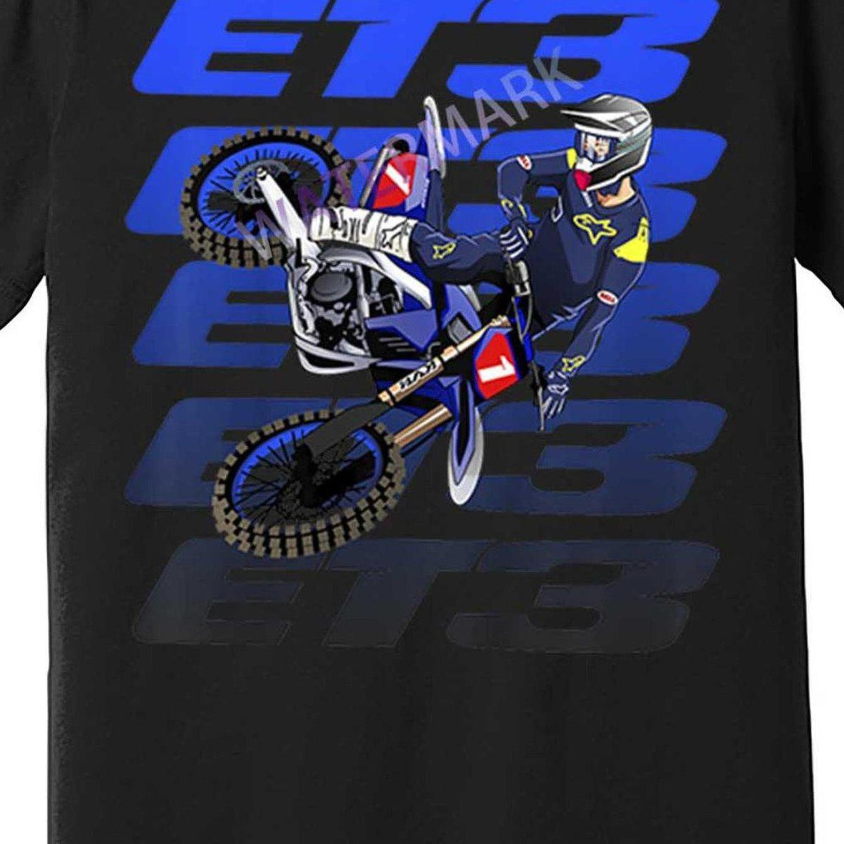 ET3 Eli Tomac Motocross Supercross 85173 Men's 100% Cotton T-Shirt - Black Short Sleeve Casual Tee with Action-Packed Rider Graphic & Bold ET3 Design for Motorsports Fans, Motorsport Apparel, Sporty Style, Breathable Fabric, Fan Merchandise, Bike Lovers