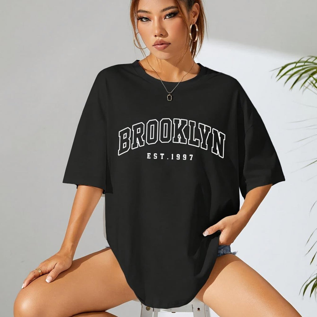 Women'S Casual Summer Outfit with a Round Neck, Featuring a Classic And Minimalist Design That Is Stylish And Versatile, Adorned with a Brooklyn 1837 Print.
