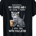 1pc Men's Coffee Cat & "Shhh... I'm Having a Moment" Slogan T-Shirt - 180gsm