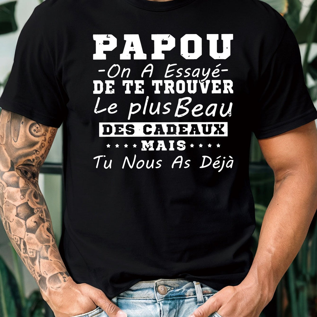 T-shirt pour homme avec citation française | Impression "Papou", Coupe régulière