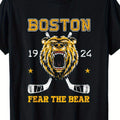 Team Spirit Boston Fear the Bear Ice Hockey Team Men'S T-Shirt - 100 Cotton, Casual Round Neck, Short Sleeve, Black with Yellow & Golden Graphics, Comfortable Summer Wear