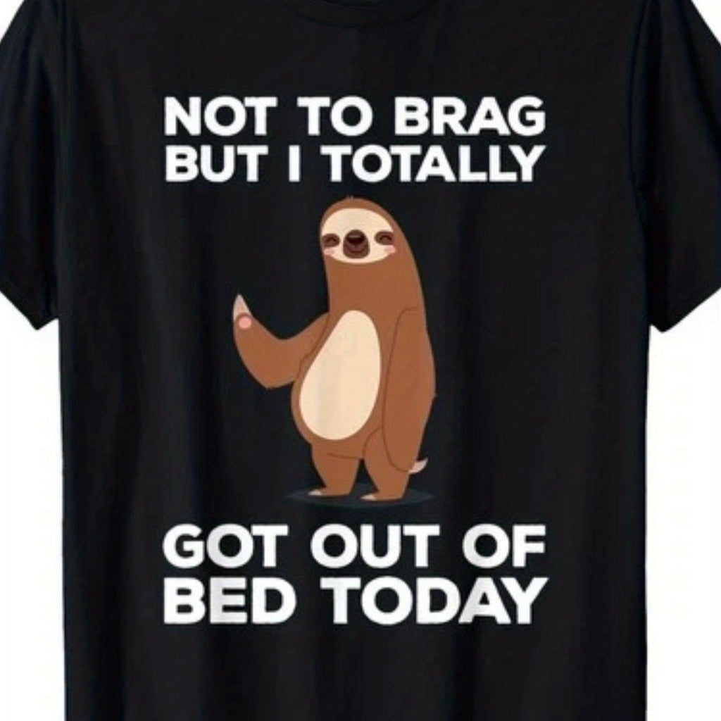 Men'S Funny Sloth "Not to Brag But I Totally Got Out of Bed Today" Graphic T-Shirt | Retro Casual Short Sleeve Round Neck Tee, Comfortable Casual Attire & Lounge Outfit, All-Season Relaxed Fit for Adults, Plus Size
