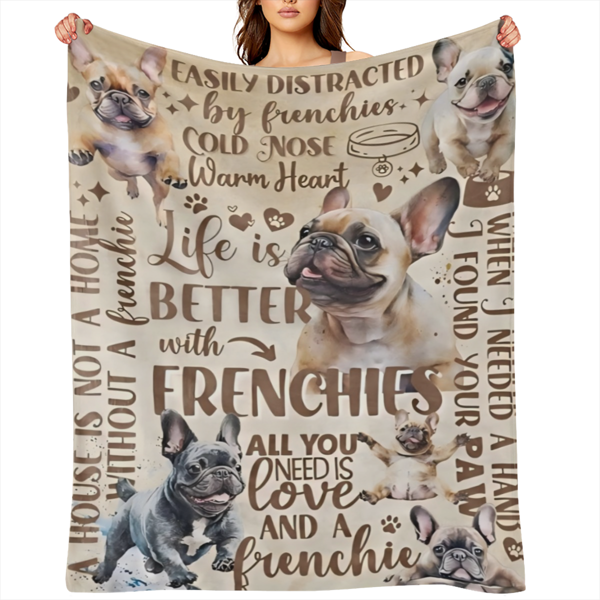 Cozy French Bulldog Throw Blanket - Life is Better with Frenchies Design Soft Warm Polyester Blend Machine Washable Ideal for Dog Lovers All- Season Comfort Home DecorPlayful Dog DesignMachine Washabl