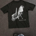 Men'S Casual Black T-Shirt with "Rock the World" Hand Gesture Print - Short Sleeve, Round Neck, 220g Pure Cotton, Loose Fit, Summer Style, Casual Summer Wear | Bold Graphic Tee | Comfortable Fit