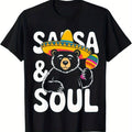 Men'S Funny Salsa Graphic T-Shirt - Cheerful Bear in Sombrero & Maracas Design, Mexican-Themed Party Shirt with Salsa Dancing Bear & Sombrero Print, Casual Round Neck Tee Themed Events & Casual Attire, All-Seaso Gifts