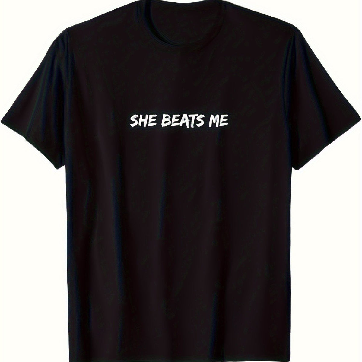 Men's she Beatts Me Graphic T-Shirt - 100% Quick-Dry Crew Neck Casual Tee, 220gsm Short Sleeve Shirt with 'she Beatts Me' Print, Ideal for Father's Day, Christmas Gifts & Year-Round Wear (Black) - Comfortable Fit for s