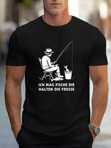 Herren Vintage Angel-T-Shirt - "Ich Mag Fische Die Halten Die Fresse" Aufdruck, Mikro-Stretch Regular Fit Kurzarm, Weißes Sommershirt für Outdoor-Aktivitäten & Anglerbegeisterte, Maschinenwaschbar