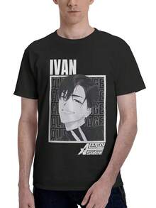 Hochfaser-Baumwoll-T-Shirt für Herren - Ivan Alien Stage 100 Grafik, Kurzarm, Rundhalsausschnitt, atmungsaktiv und bequem für den Alltagsgebrauch, T-Shirt für jeden Tag, Anime Grafik-T-Shirt, Baumwollstoff