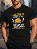 Herren Lässig Kurzarm T-Shirt - Lustiger deutscher Elektriker Slogan & Grafik eines geometrischen Schutzhelms, 100% Baumwolle, locker geschnitten, königsblau, maschinenwaschbar
