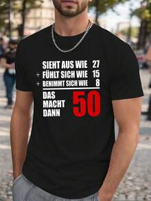 Herren lustiges 50. Geburtstags T-Shirt - Deutscher Geburtstagtext 50 Jahre alt - leicht, locker geschnitten - maschinenwaschbar schwarzes Shirt mit rotem & weißem Text - Große Größen Big & Tall - Geburtstagsparty Outfit,