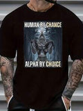 Men's Black Graphic T-Shirt with Wolf & Human by Chance, Alpha by Choice Text - Premium 100% Cotton Short Sleeve Tee, Regular Fit Casual Shirt for Casual Attire, Machine Washable Top
