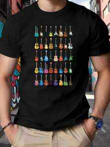 Vibrant Guitar Design Summer, Short-Sleeved T-Shirt - Men'S Relaxed Fit Crew Neck Tee - - Soft Material - Short-Sleeve Tee
