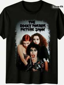 Herren The Rocky Horror Picture Show 1975 Vintage Poster Grafik T-Shirt - Retro 70er Jahre weiches Stretchmaterial, lässig geschnittenes Lässig Shirt mit strapazierfähigem Heißtransfer-Muster für lässige Outfits & Filmabende, Filmshirts