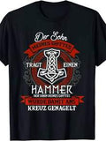 Herren Nordic Mythologie Grafik T-Shirt - Premium Crew Neck Kurzarm Tee mit Hammer & Sichel Design, "Der Sohn Meines Gott" deutscher Text, Lässig Kleidung für alle Jahreszeiten, Freizeitmode im nordischen Stil, strapazierfähiges Material