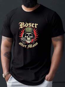 Herren Freizeit-T-Shirt mit Rundhalsausschnitt und Boser Alter Mann Grafik, Kurzarm Regular Fit Plus Size, Schwarzes Geometrisches Muster Sommerkleidung, Qualitätstuch, Alltags-Tshirt, Atmungsaktives Material, Grafikdruck Tee, Herrenmode