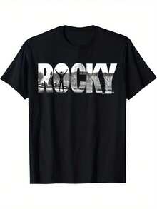 Rocky Schwarzes Klassisch Geschnittenes T-Shirt, Baumwolle Rundhals, Erwachsenen T-Shirt Mit Grafik