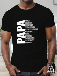 Vatertag Herren Freizeit Kurzarm T-Shirt - Papa Deutscher Druck, Königsblau, Rundhals, Sommeroberteil, Maschinenwaschbar, Vatertag T-Shirt