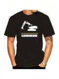 Herren Liebherr Bagger Logo Grafik T-Shirt - Retro Vintage Stil Weißes Tee Mit Schwarz & Gelb Geometrisches Design, Lockerer Fit Kurzarm, Maschinenwaschbar Sommer Casual Top 3384A, Modisches Grafikdruck T-Shirt