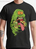 Ghostbusters 100% Baumwolle Crewneck T-Shirt Mit Spielerischem Slimer& Pizza Graphic - Schwarz Casual Kurzarm T-Shirt Für Männer, Regular Fit, Maschinenwaschbar, Größen S-3XL, Pop Culture Clothing Nostalgia Apparel Durable Print