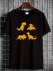 Dinosaurier Hühnchen Nuggets Muster Dinosaurier Nuggets Liebhaber T-Shirt, weiche Designer Kleidung, leicht grafisches Mode Design, dehnbar und vielseitig, für den täglichen Gebrauch, bequem, stilvolle, atmungsaktive, unisex Lässig Streetwear