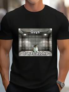 Witziges Katzen-Meme T-Shirt - Junge, es was ein Joke ist Elektriker-Grafik-Tee - Weiches, atmungsaktives Rundhals-Shirt für Männer & Frauen - Leichtes Alltags-Casual-Oberteil - Lustige Internet-Meme-Kleidung für Katzenliebhaber,