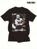 Herren Große Größen Baumwolle T-Shirt mit lockerer Passform - Retro Boxen Grafik-Print mit Mike Tyson Motiv, schwarz-weiß gestreift, Rundhalsausschnitt Kurzarm, atmungsaktives Sommer Casual Shirt, maschinenwaschbar