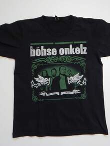 Herren Vintage Bohse Onkelz Band Grafik-T-Shirt - Heavy Metal Shirt Mit Gothic-Schrift, Schwarz Mit Grünen Akzenten – Oversized Passform Für Konzerte, Lässig Outfit – Maschinenwaschbare Herrenbekleidung, Rockband T-Shirts, Langlebiger Stoff