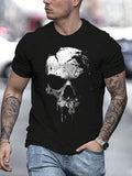Herren T-Shirt mit 3D-Totenkopf-Muster - 100% Baumwolle, weicher Rundhalsausschnitt, kurze Ärmel, leichtes 180g/m² atmungsaktives Material, lässige Streetwear für Sommer, Outdoor & Freizeit