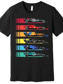 1 Stück Herren F1 Rennsport Formel 1 T-Shirt - 100% Baumwolle F1 Auto & Strecke Logo Design, Ganzjahres-Schnitt Kurzarm-Shirt Mit Mittlerer Dehnung - Lässig Motorsportbekleidung Für Events & Alltag