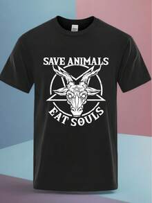 Herren Baphomet und Pentagramm Gothic Satan Motiv Baumwoll-T-Shirt - Weiches, atmungsaktives Rundhals-Shirt