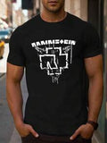 Herren T-Shirt mit Rammstein Grafikdruck, schwarze Baumwollmischung, kurzärmelig, Rundhalsausschnitt, lässiger Sommerlook, bequem und atmungsaktiv für Outdoor-Aktivitäten