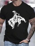 Men's Western Style Horse Rider Graphic Tee, Casual Loose Fit Short Sleeve Crew Neck T - Shirt For Daily Wear, Streetwear Inspired Oversized Top