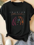 John Lennon Imagine Graphic Crew Neck Sweatshirt Plus Size Clothes Casual Wear Tops Short Sleeve Y2k Style Business Casual Suitable For Year Round Easy Care For Daily And Business Casual Usage Context