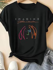 John Lennon Imagine Graphic Crew Neck Sweatshirt Plus Size Clothes Casual Wear Tops Short Sleeve Y2k Style Business Casual Suitable For Year Round Easy Care For Daily And Business Casual Usage Context