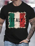 Camiseta de manga corta oversize para hombres con estampado gráfico de bandera de Italia desgastada, casual, estilo callejero, de verano, corte holgado, estilo retro y nacional
