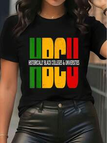 Women's HBCU History Black Colleges Universities Graphic Tee Short Sleeve Crew Neck Vintage Color Block Letter Print Casual Loose Fit T - Shirt Top