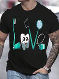 Men's Casual Oversized T-Shirt Dentist Theme Love Graphic Print Tee With Toothbrush Dental Tools Pattern Short Sleeve Loose Fit Streetwear Top