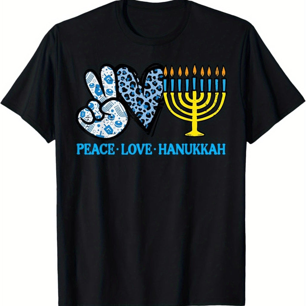 Men's & Women's Hanukkah Chanukah Menorah T-Shirt - Jewish Holiday Symbolic Hebrew Lettering & Candle Holder Graphic - Lightweight 180gsm Breathable Unisex Casual Crewneck Tee for Year-Round Comfort, Hanukkah Gifts, Cultural Apparel