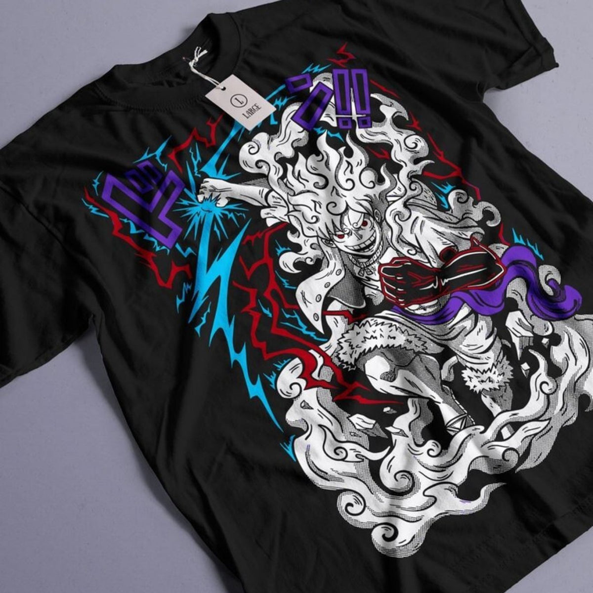 Anime-Inspired Unisex T-Shirt - Vibrant Dragon & Character Design, Black with Blue & Red Accents, Perfect Gift for Manga Lovers, All Sizes, Dragon Shirt