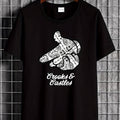 Black Graphic T-Shirt for Men by Red Crooks And Castles in Size XL - a Casual Streetwear Crew Neck Tee Featuring a Peace Sign And Logo Design. This Breathable And Soft Unisex Top Is Perfect for Everyday Wear, Suitable for All Seasons. A Stylish And