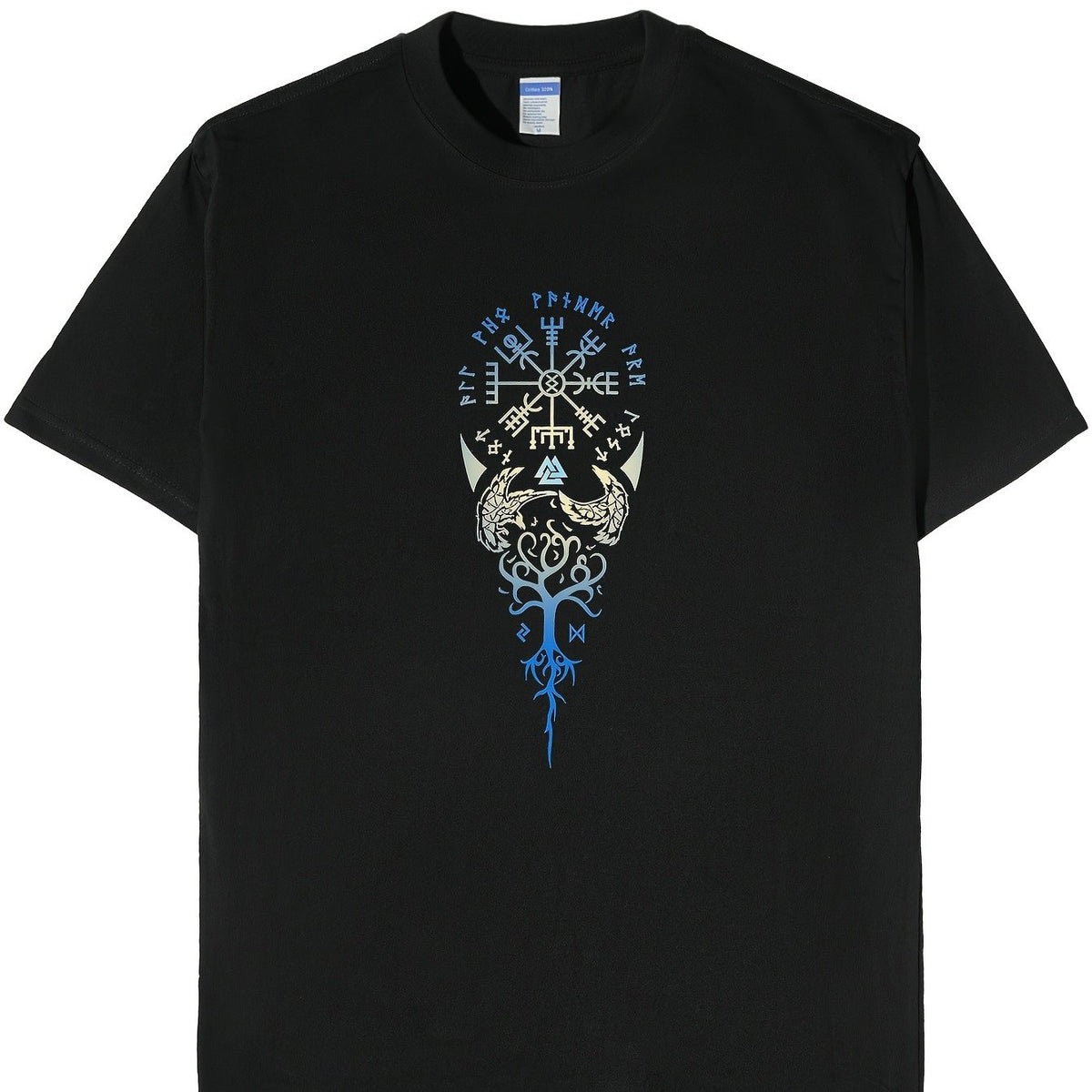 Men's Viking Norse Rune & Yggdrasil Tree of Life T-Shirt - Black Norse Mythology Shirt with Viking Runes, Breathable Cotton Tee for all-Season Casual Wear, Machine Washable Viking Apparel