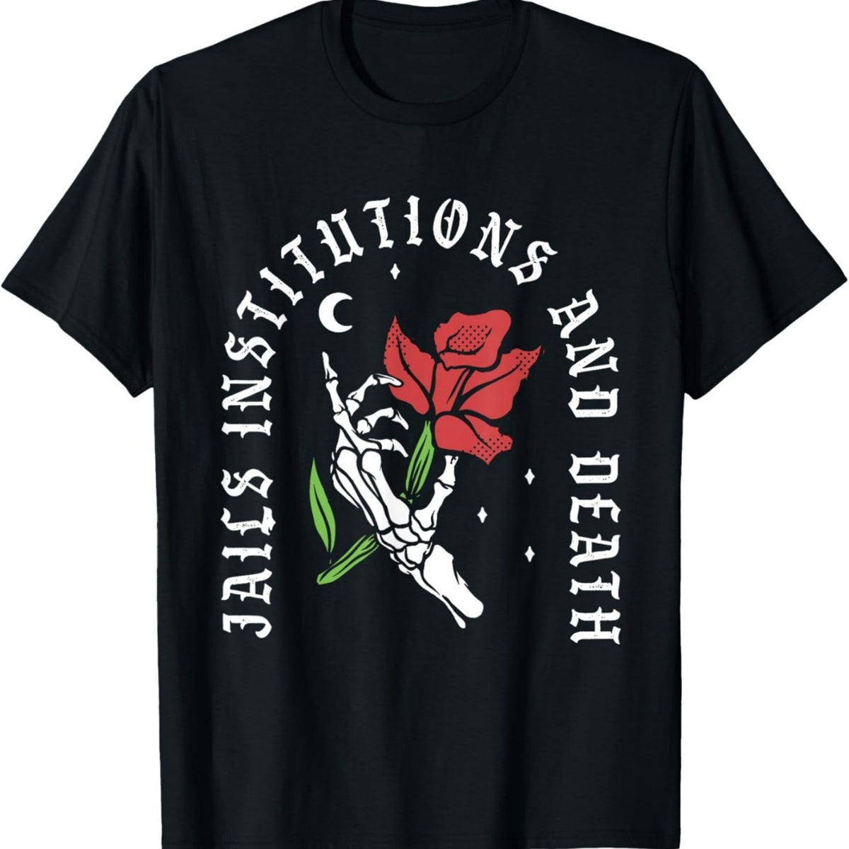 1pc EWH Men'S Cotton Crew Neck T-Shirt - Black _Jails Institutions & Death Recovery_ 12 Steps AA Sobriety Graphic Print, Casual Loose Fit with Slight Stretch, All-Season Comfort, Machine