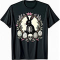 Men's Gothic Easter T-Shirt - Soft Cotton Tee with Skeleton Bunny, Floral eggs & pastel pink accents - Dark Fantasy Casual Shirt Halloween, Easter, Casual Attire - Washable Regular Fit Adult Top, Halloween T Gifts