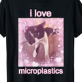 Men's Casual Short Sleeve T-Shirt - I Love Microplastics Cat Graphic with Pink Hearts, Black Regular Fit Round Neck Tee, Machine Washable All-Season Comfort, Relaxed Outfit | Playful Design | Nontransparent Fabric
