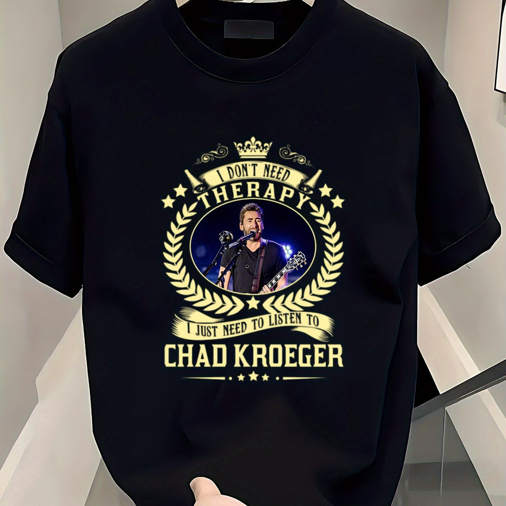 Men'S Pure Cotton Crew Neck T-Shirt with Therapy & Chad Kroeger Print - Comfort Fit, Slight Stretch, Casual Graphic Tee for Adults, Perfect for Everyday and Outdoor Wear