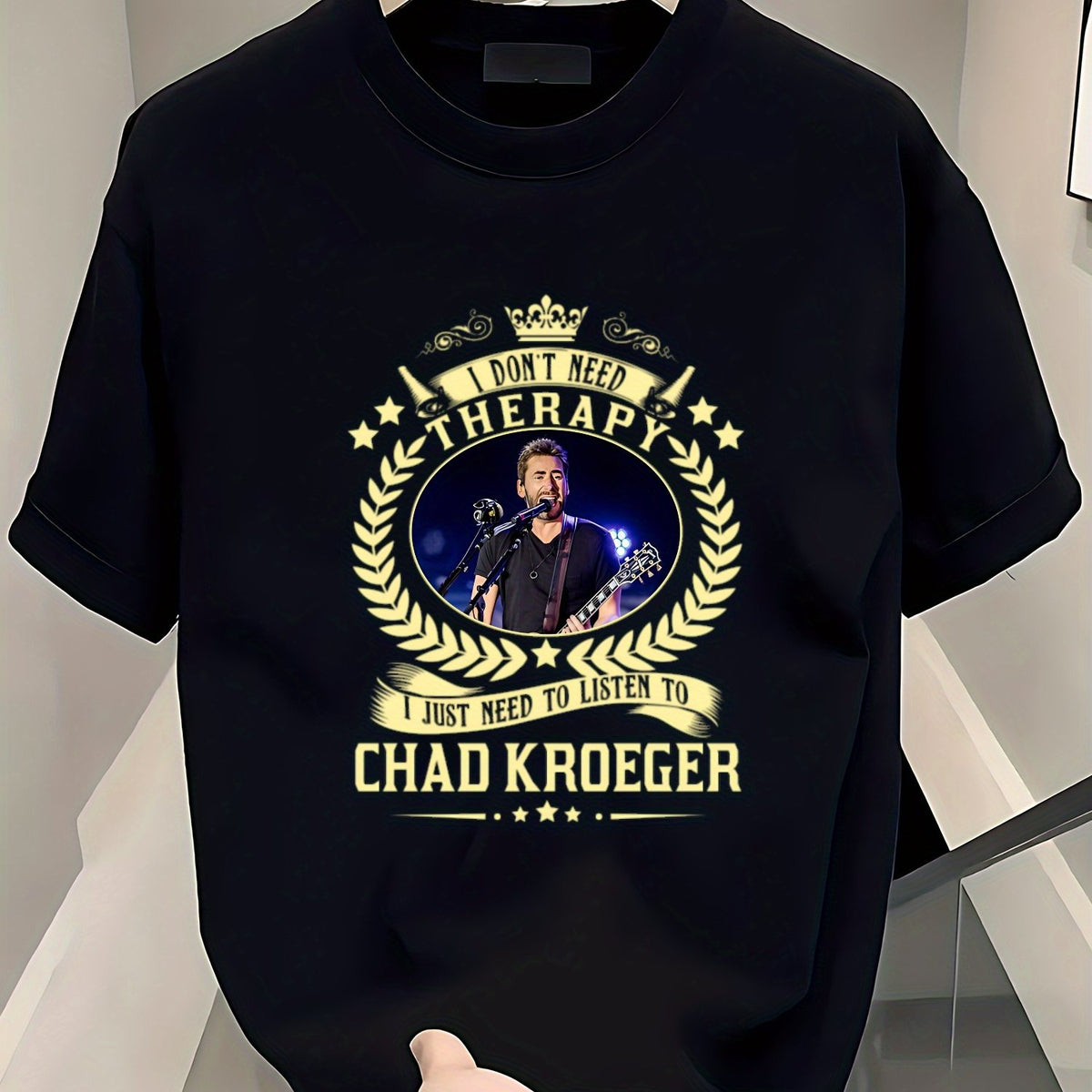 Men'S Pure Cotton Crew Neck T-Shirt with Therapy & Chad Kroeger Print - Comfort Fit, Slight Stretch, Casual Graphic Tee for Adults, Perfect for Everyday and Outdoor Wear